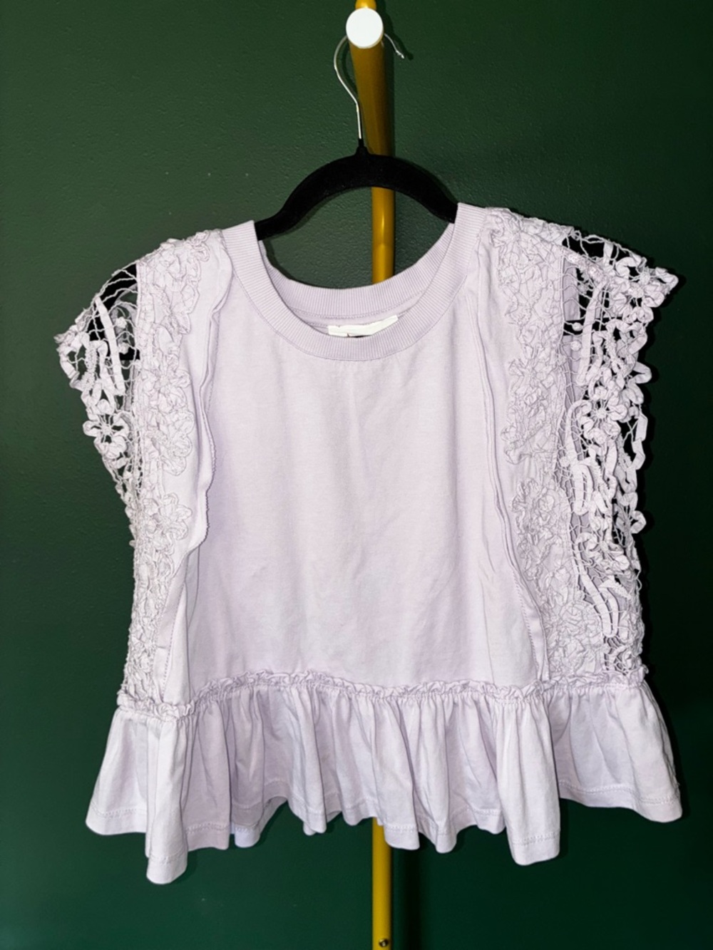 Anthropologie Lavender Lace-Trim Peplum Tank